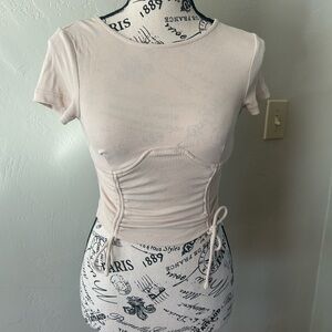 Princess Polly Cropped Fitted Top with Scalloped Bust & Ruching Accent Size 2